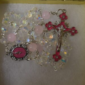 Crystal Clear Rosary with pink accents